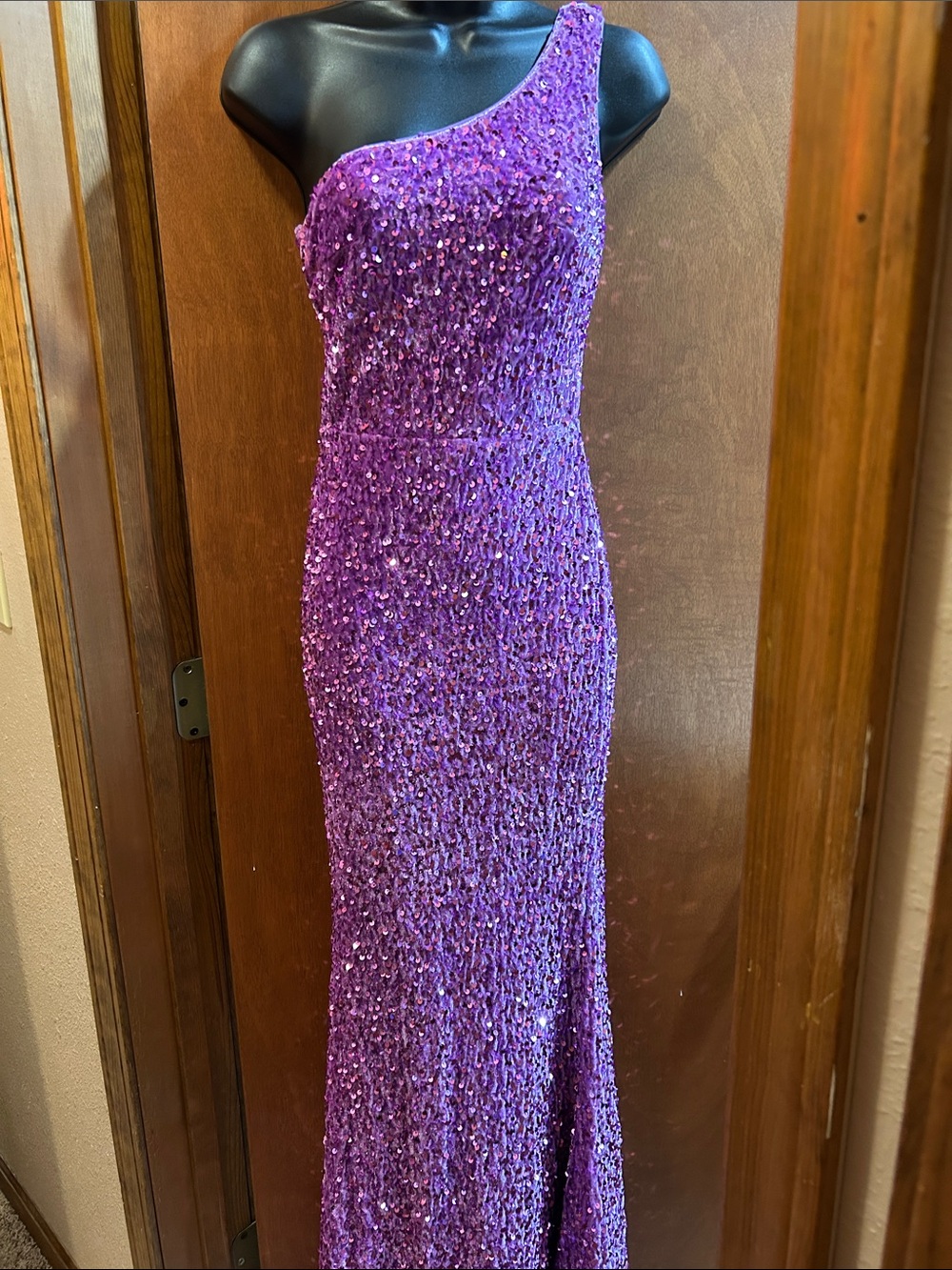 Purple One-Shoulder Sequin Special Occasion Gown